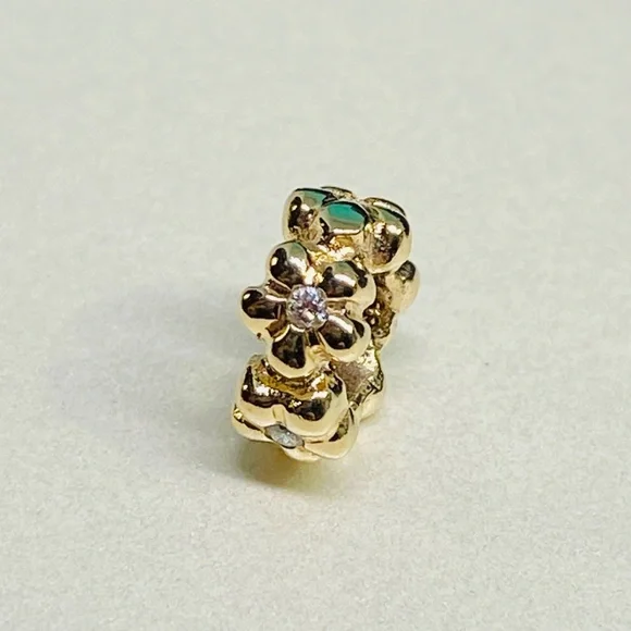Pandora 14K Gold Flower Spacer with Diamonds - 750436D Retired Rare